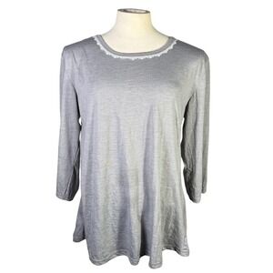 NWT Christian Siriano New York Womens Grey Lace Trim 3/4 Sleeve Top 1X